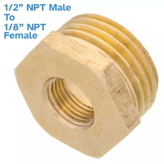 Brass 1/2" NPT Male To 1/8" NPT Female Pipe Reducer Low Profile Threaded Adapter