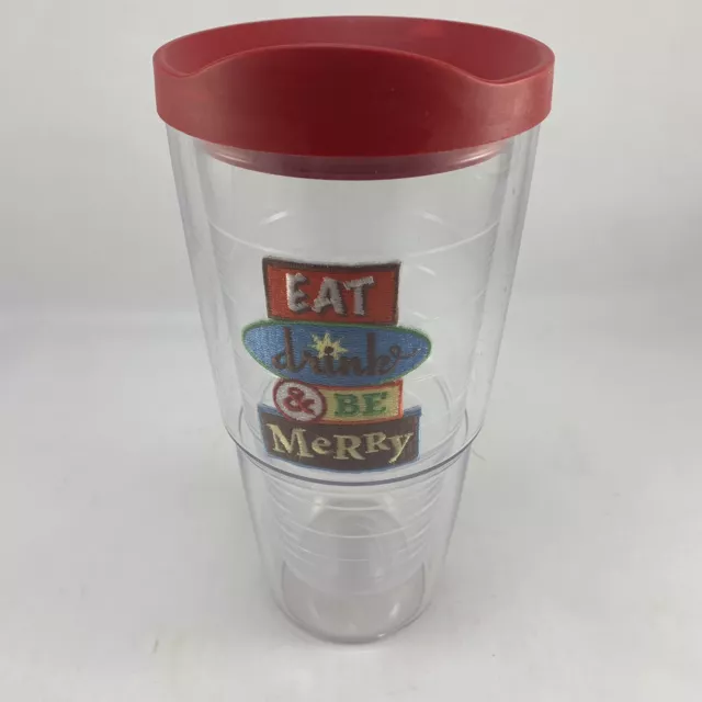 Tervis Tumbler Eat Drink Be Merry 24 Oz With Lid Embroidered Patch Large