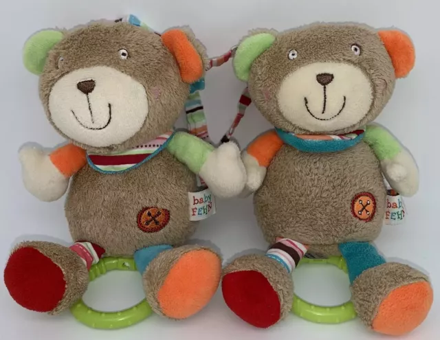 2 Stück- Spieluhr Fehn Baby Teddybär Braun Bunt Tuch Rot Grün Orange Streifen