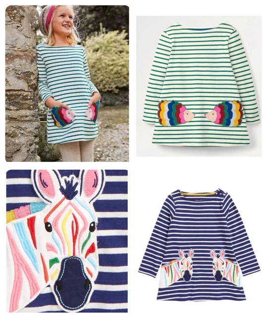 Abito a tunica con tasca MINI BODEN per ragazze a maniche lunghe in cotone maglia riccio applique