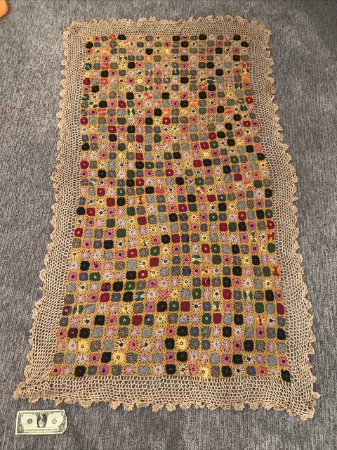 Vintage Afghan Granny Square Small Daisy Flower Chair Throw Blanket