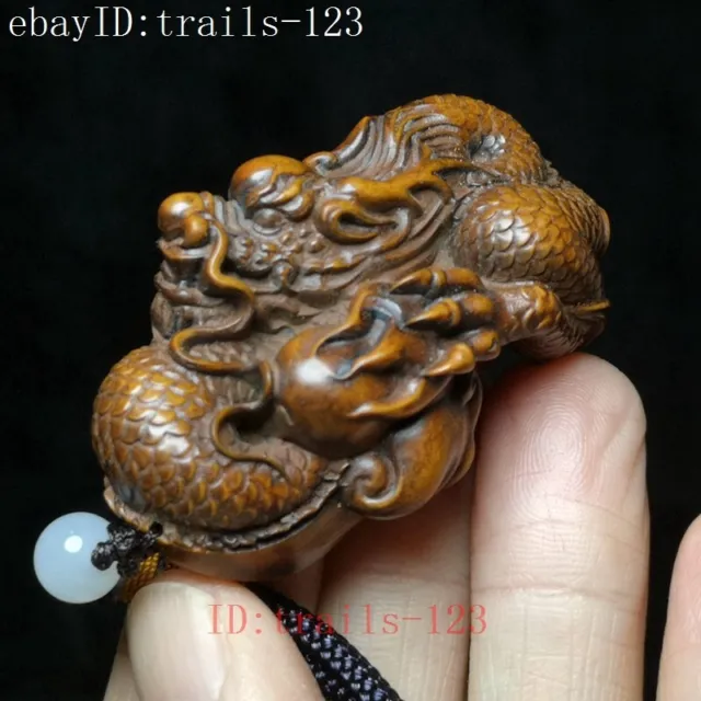 Old Japanese boxwood hand carved dragon statue netsuke table Decoration Gift