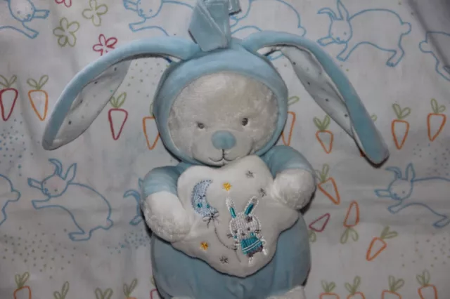 DOUDOU PELUCHE MAX & ET SAX OURS LAPIN BLEU BLANC MUSICAL ETOILE NUAGE 28cm NEUF 3
