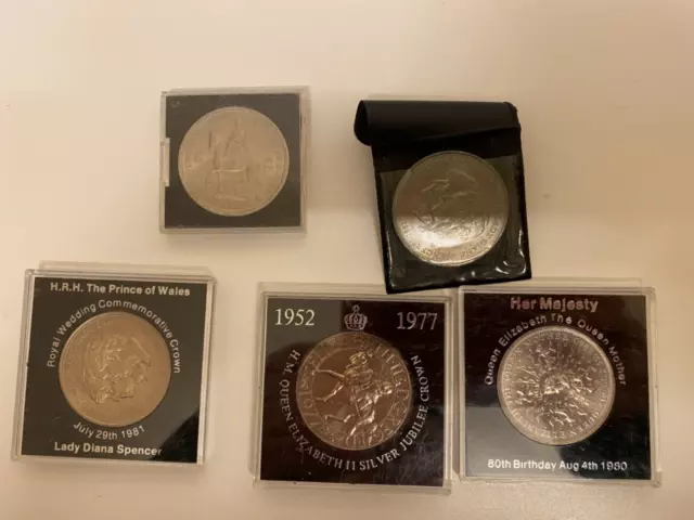 Lot of 5 Commemorative Coins incl. Silver Jubilee Coin and Queen Mother's 80th