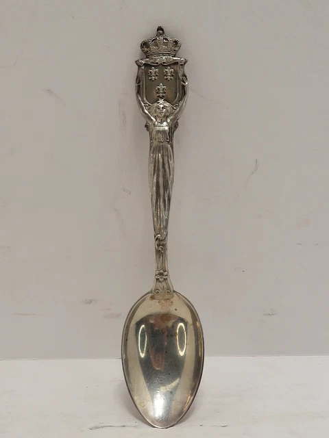 Vintage .905 Ozt Embossed Sterling Silver Souvenir Spoon Crown Design
