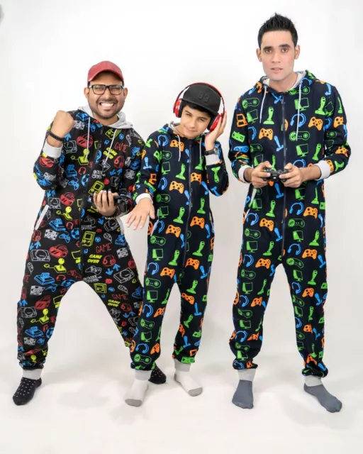 New Kids Boys Girls Gaming Pyjamas Gamer Family Jumpsuit All in One 1Onesie