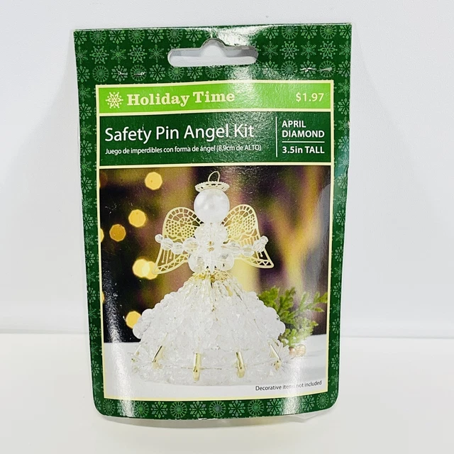 KIT DE ORNAMENTO DE ÁNGEL Piedra de nacimiento abril diamante pasador de seguridad sellado