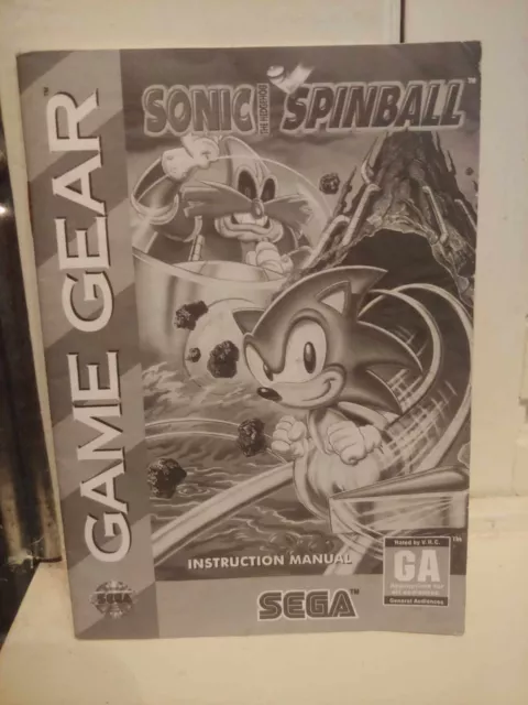 SONIC The Hedgehog SPINBALL Sega GAME GEAR Instruction Manual 1994 Booklet *ONLY