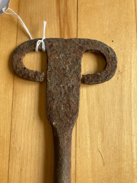 Impressive! Antique 18th C Wrought Iron Ram Head Peel Fireplace Hearth Tool 50”