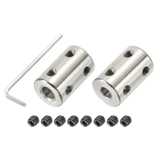 Shaft Coupler L22xD14 5mm to 6mm Stainless Steel w Screw,Wrench Silver 2Pcs