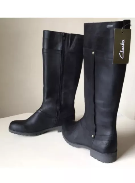 loco tinta alfombra CLARKS NEEVE ELLA GTX Ladies Black Knee High Leather Boots UK Size 8 D EUR  42 £64.99 - PicClick UK