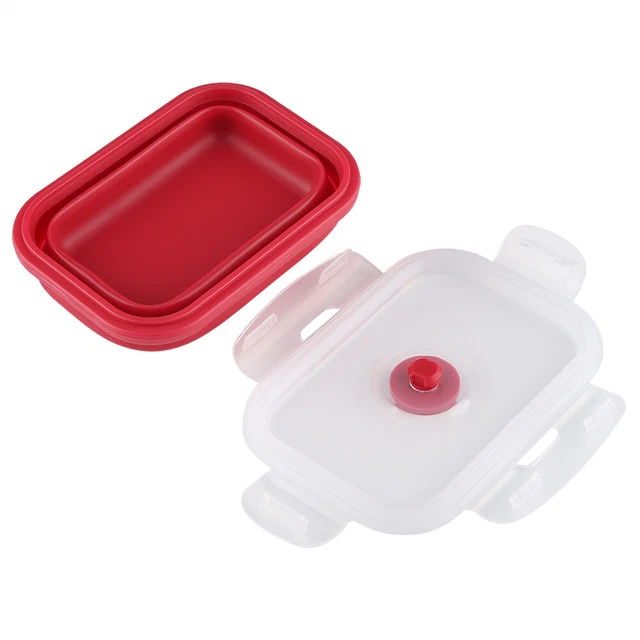 Caja Bento de silicona rectangular roja 350 ml caja de almuerzo plegable microondas comida