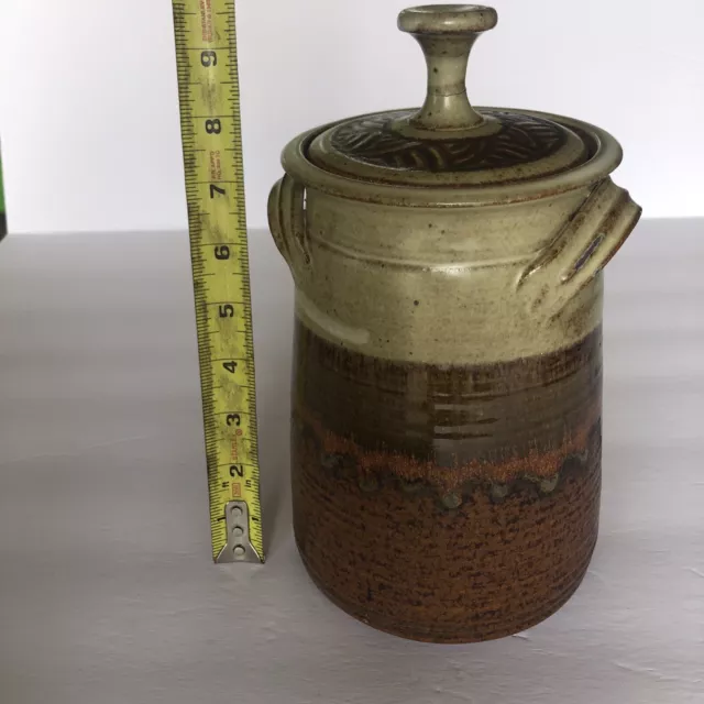 Stoneware Storage Canister Jar Crock Lid (repaired) Signed HandThrown Glazed(see