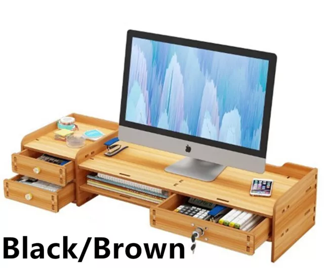 Computer Monitor Riser 2 Tiers Laptop Storage Stand With Drawer Lock