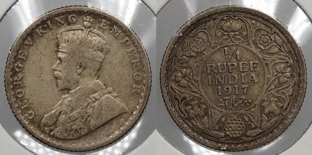 INDIA 1917( c) 1/4 Rupee George V #WC78216