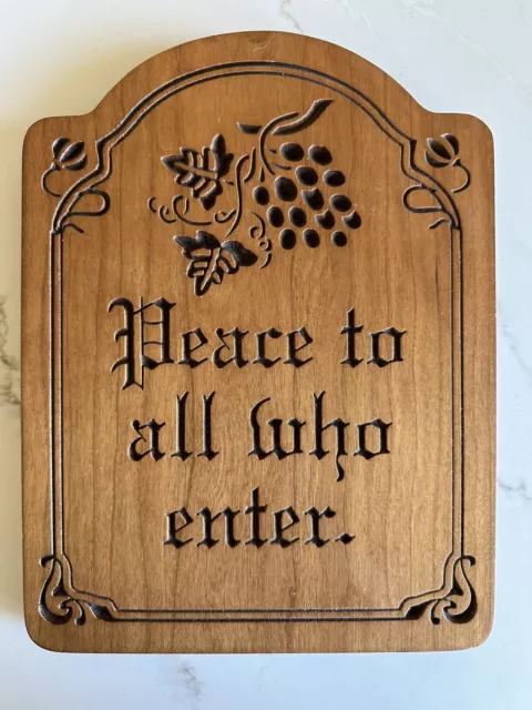 P. Graham Dunn Cherry Wood Plaque Engraved Peace To All Who Enter Amish Welcome