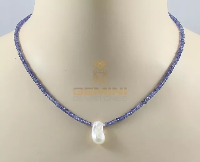 Facettierte Tansanit Kette mit Perle Halskette - Gemini Gemstones