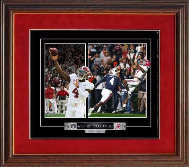 ALABAMA FOOTBALL 4TH & MILROE IRON BOWL 2023 BOND CATCH by TINNEY FRAMED PRINT