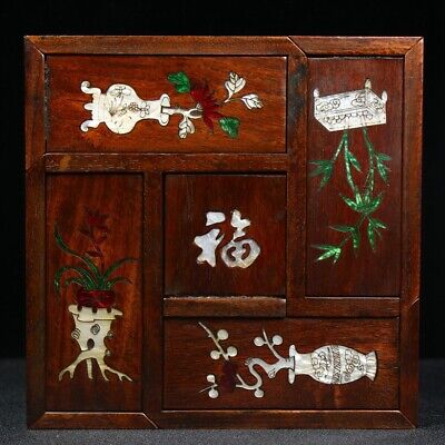 Old Chinese rosewood Hand Painted Four Seasons Flower Five open boxes 6158