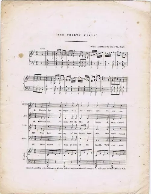 The Thirty Fifth,  Original Civil War Sheet Music, 1863 RARE antique sheet music