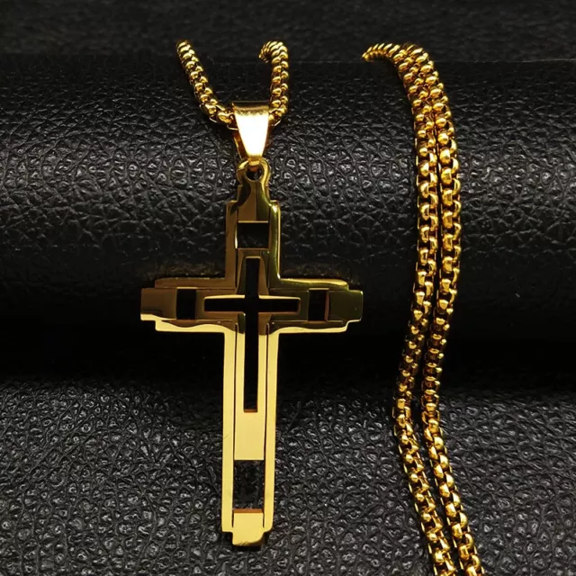 Halskette mit Anhänger Kreuz Edelstahl Modeschmuck Damen Herren Gold/Silber NEU