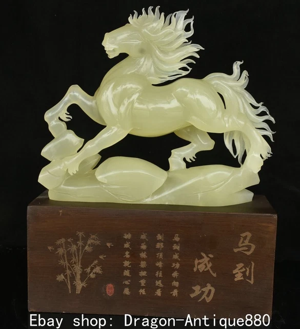 13.6" Old Chinese natural Xiu jade carving Fengshui 12 Zodiac Horse sculpture