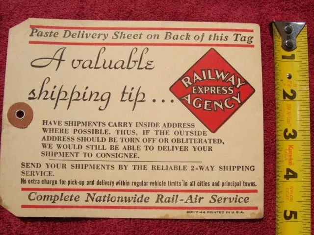 Railway Express Agency Vintage Railroad Freight Tag Old Train Baggage REA RR