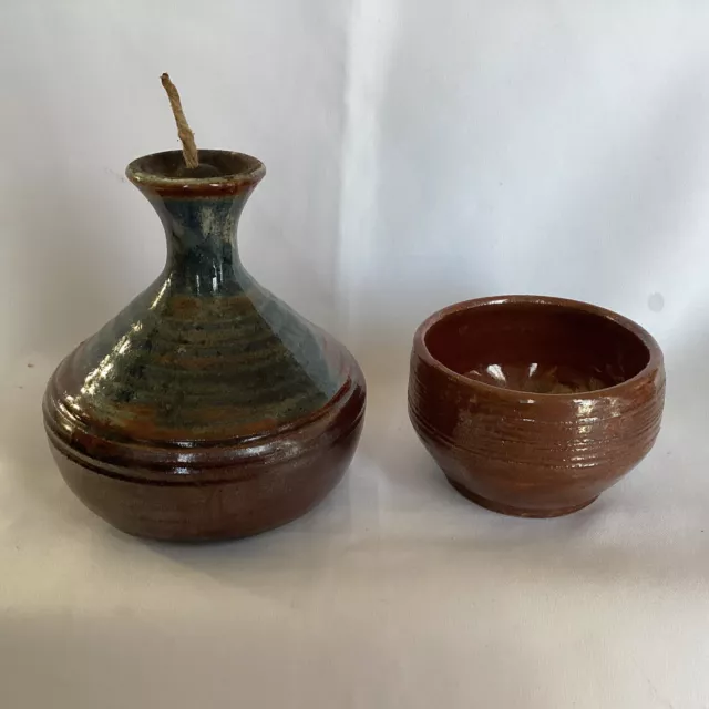 Two Australian Pottery Items - Vase With Ball  On Top  And Small Bowl