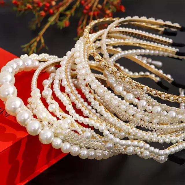 Women Girls Headband Handmade Beaded Pearl Hoops Bride Wedding Hair Accessories