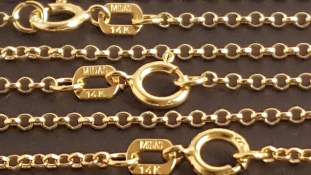 14K Solid Yellow Gold 1.55 mm Rolo Chain Necklace 16", 18”, 20", 22", 24”.