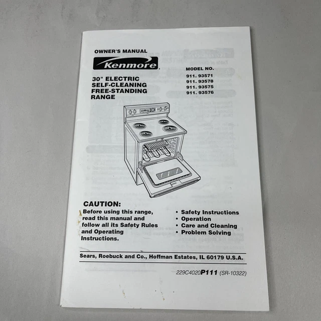 KENMORE OWNER’S MANUAL, 30” Electric SelfCleaning FreeStanding Range