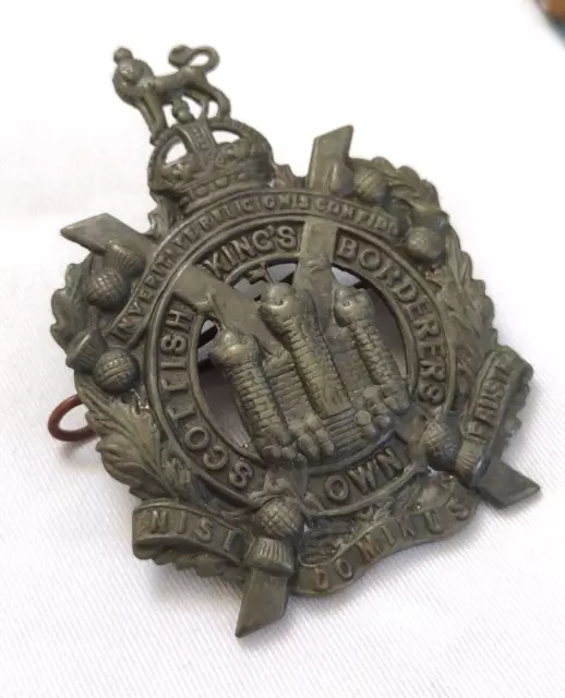 WW1 King's Own Scottish Borderers Cap Badge KC White Metal 2 Lugs Antique Org