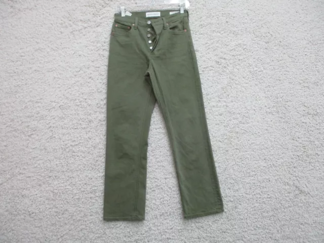 Denim Forum Jeans 25 Womens Green Arlo High Rise Straight 28L Button Fly Casual