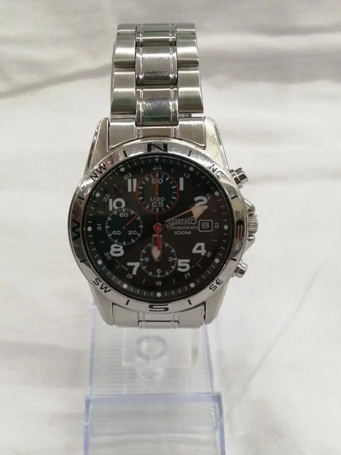 Montre Seiko Quartz Chronographe 100m - Réf. 7T94 - Boîtier 43mm Acier - Occasion Bon État