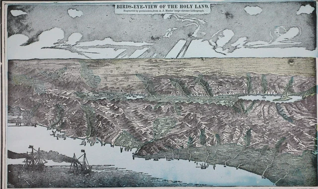 Old (11x14) 1899 Cram's Atlas Bird's-Eye View of the HOLY LAND  ~Inv#525