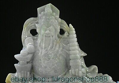 14.4" Old Chinese Natural Emerald Jadeite Feng Shui Zhao Gongming Tower Statue 2