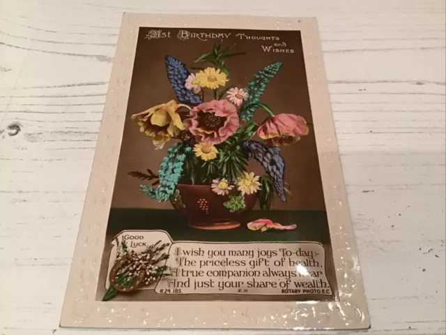 Vintage Post Card. Real Photograph. 21st Birthday. Rotary Rajar Bromide.