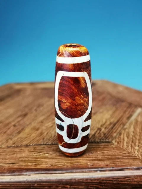 Wonderful Rare Power Tibetan Natural Agate Dzi Bead God Of Wealth Pattern F10