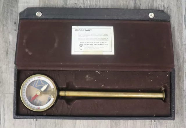 03/10.  Vintage Municipal Instument Co. Mining Compass & Wand in Brass with Case
