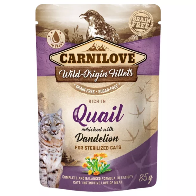 Codornilove con diente de león 85 g, alimento para gatos, NUEVO