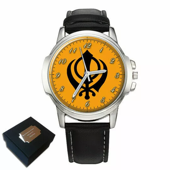 Sikh Khanda Symbol Sikhism Mens Wrist Watch Birthday Best Gift Engraved