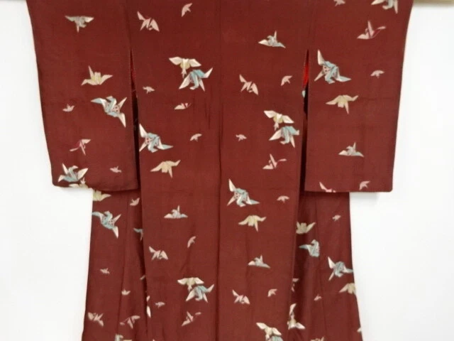 45939# Japanese Kimono / Antique Kimono / Embroidery / Origami Cranes