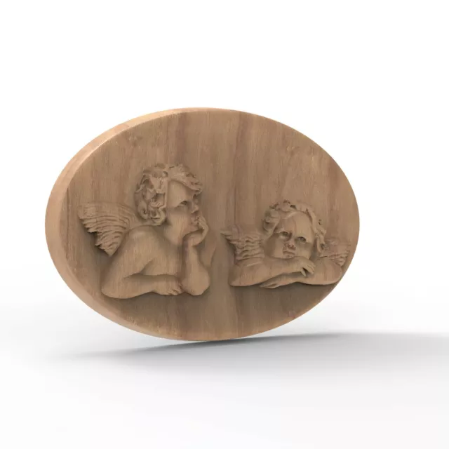 Angels Cherub Solid Wood Carved Vintage Furniture Applique Wall Plaque Ornament