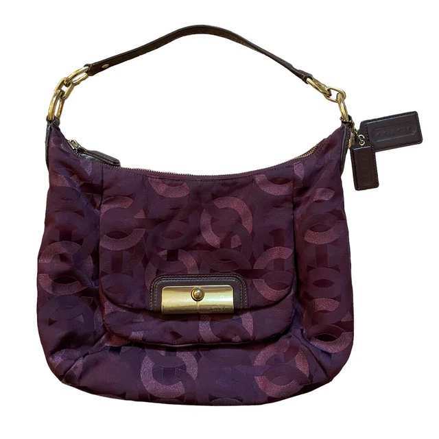 Coach Kristin Op Art Lurex Chainlink 18295 Purple Metallic Jacquard Hobo Bag