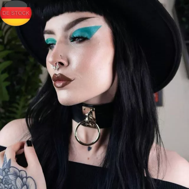 Collare sesso nero bondage pelle collare con O-ring corsetto colletto catene