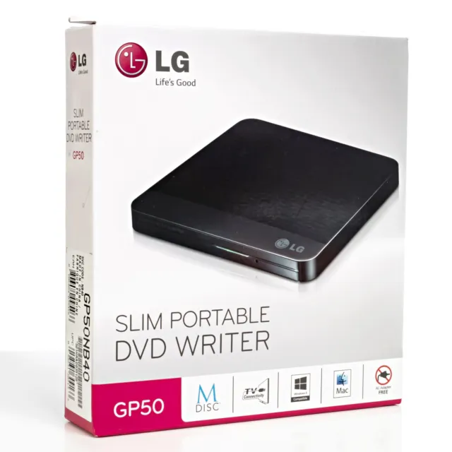 LG GP50 Slim Portable External DVD Writer Optical Drive USB Powered Black  NEW