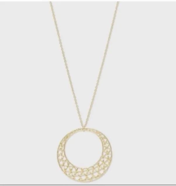 NWT NEW Gorjana Tulum Pendant Necklace Gold Large Long Circle Mesh Necklace