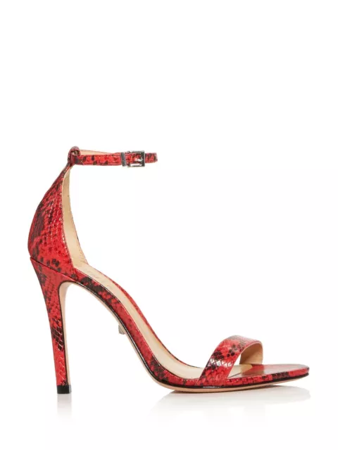 SCHUTZ Womens Scarlet Red Snake Cadey-lee Open Toe Stiletto Leather Sandals 9 B