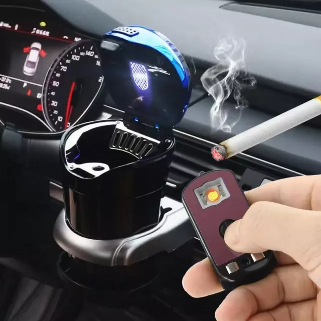 Portable Car Ashtray Cigarette Lighter w/ Blue Led Light for Most Car Cup Holder 3