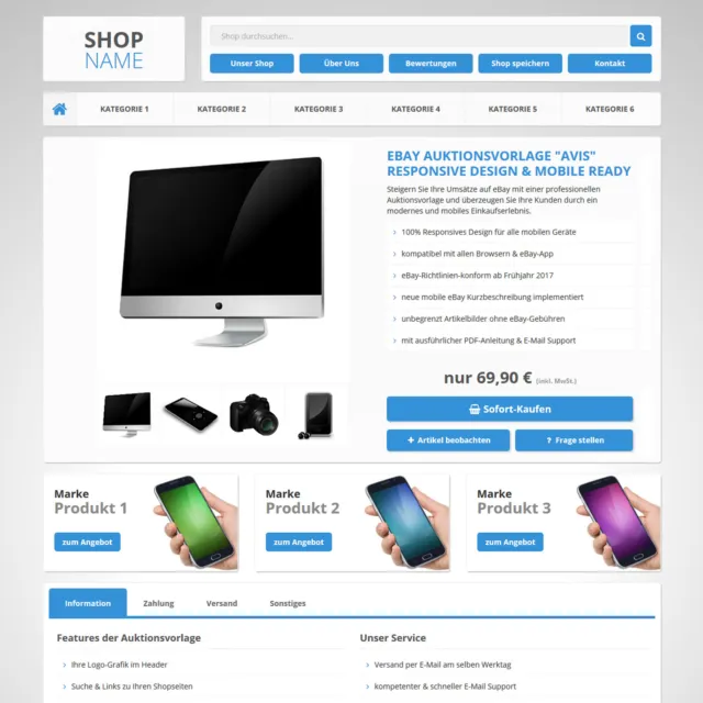 EBAYVORLAGE Auktionsvorlage Avis RESPONSIVE Mobil Design HTML Template 3
